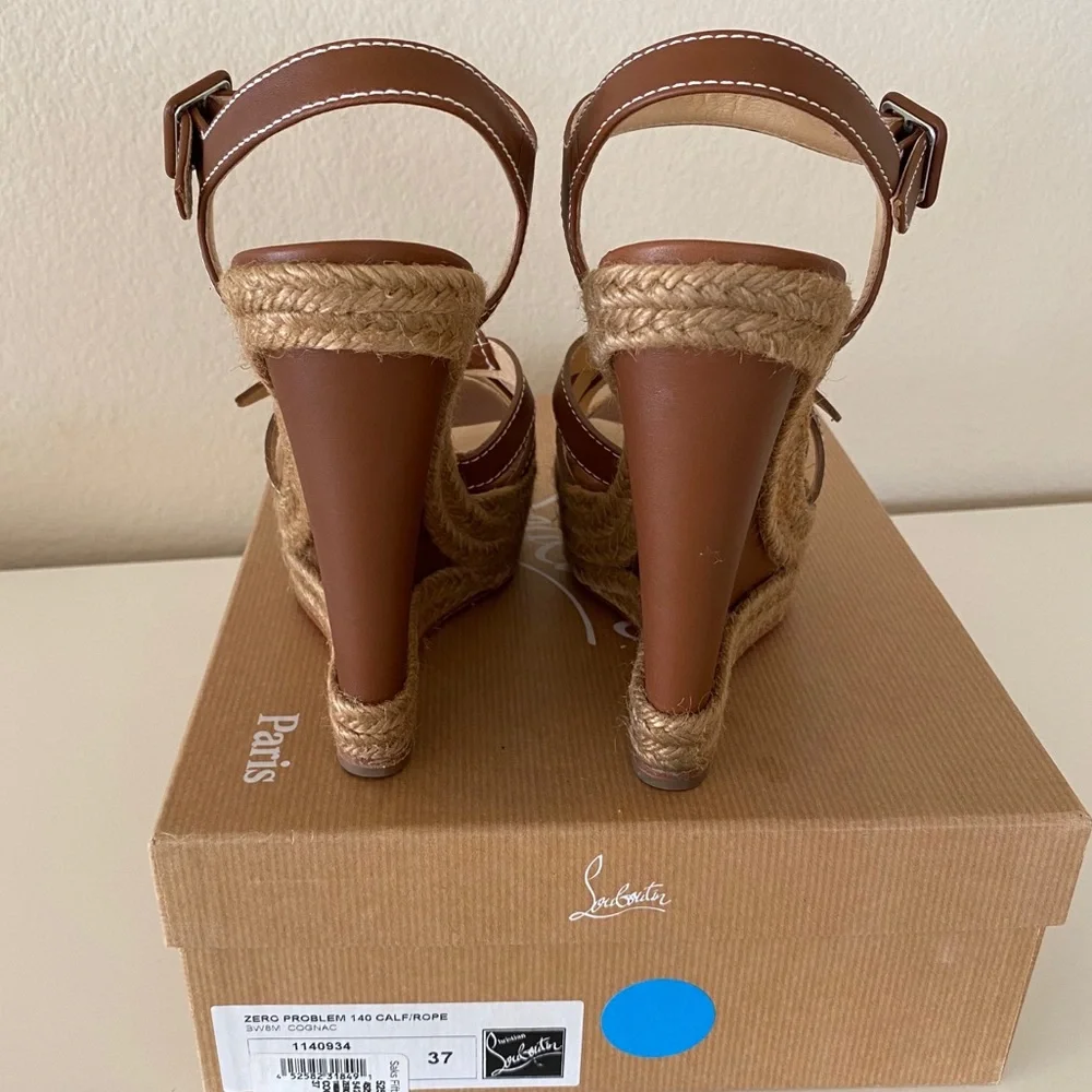 Christian Louboutin Brown Leather Espadrille Wedge Sandals